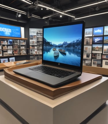 Futuristic home and technology products glowing in a sleek, modern setting.