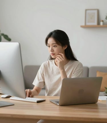 A cozy modern interior design workspace with sketches and fabric samples on a wooden desk.