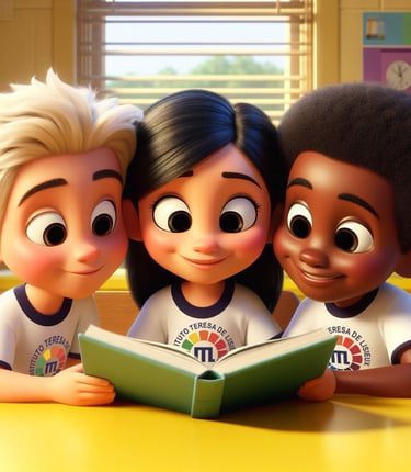 Três estudantes lendo um livro