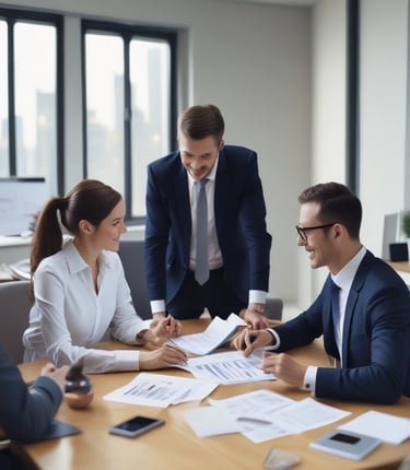 A professional team discussing financial strategies.