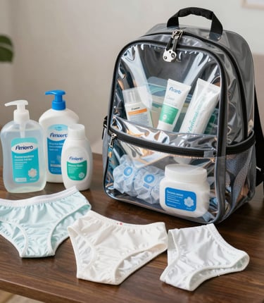 Three reusable sanitary pads in different colors are laid out on a pastel purple background. The colors include black, coral pink, and teal, each with black borders. A box with the branding 'inciclo' is placed beside the pads, featuring a design with teal shapes and floral elements.