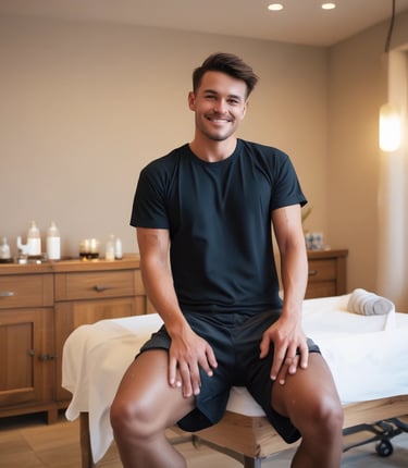 Elegant spa interior with dim lighting and plush massage tables.