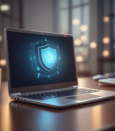 A modern digital background showcasing cybersecurity elements.