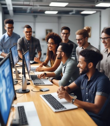 A professional team collaborating on software development.
