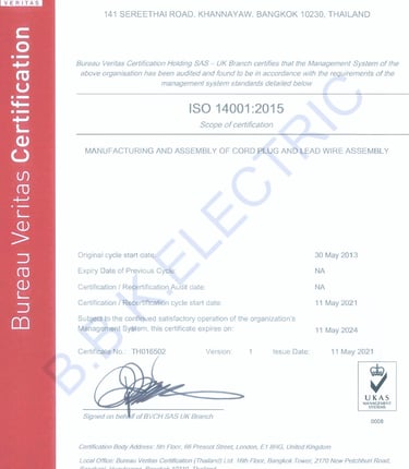 verified ISO14001:2015 certificate of bbk electric