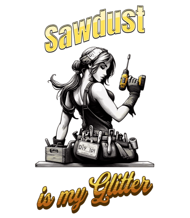 a woman in a black shirt with a sawdust