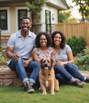 A happy dog playing on a clean, green lawn with a person enjoying a picnic nearby.