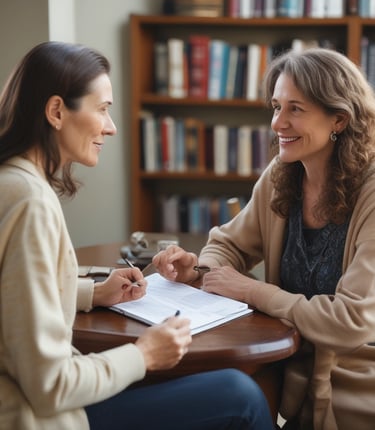 a doctor talking to a pregnant woman in a waiting room