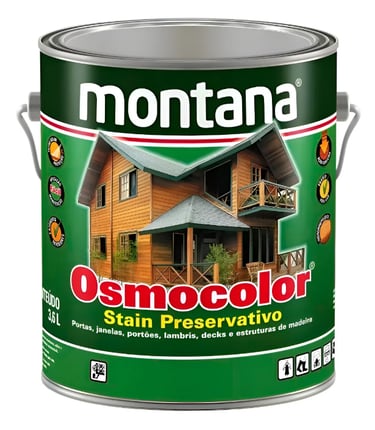 Montana Osmocolor Stain Preservativo 3.6L can for protecting wood decks and doors.
