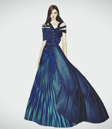 Blue butterfly evening ball gown