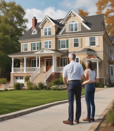 An aerial view of a luxury waterfront property with a contemporary architectural style featuring geometric shapes and a terracotta-colored roof. A sleek white boat navigates the adjacent dark green water. A rectangular swimming pool is visible in the backyard, surrounded by palm trees and a patio.