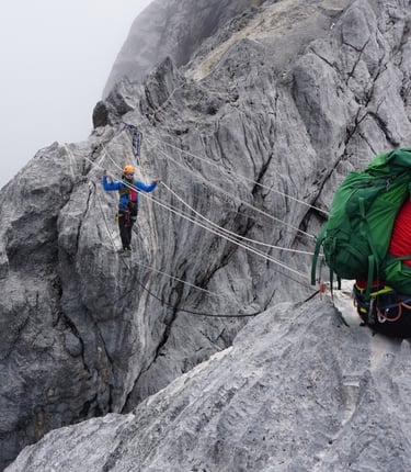 Crossing Tyrolean for Summit Carstensz Pyramide