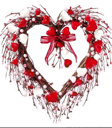 Sggvecsy 17in Valentine's Day Heart Wreath with Berry Red Heart Wreaths Handmade Valentines Day Wrea