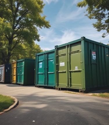 A clean, well-organized dumpster on a residential driveway.