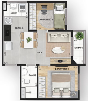 37/38m² com varanda