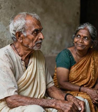 Warm portrait of smiling Indian senior citizens engaging in joyful community activities at an old age home.
