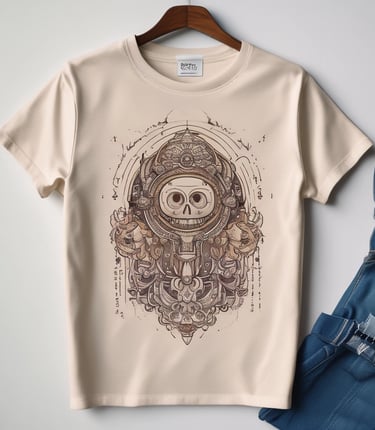 A creative workspace with colorful customized mugs, shirts, and prints featuring the Eclipse Print logo in black and orange.