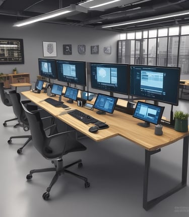 A friendly team collaborating around a laptop with AI interface on screen.