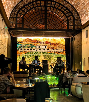 The glass mural of "Cavas de San Juan" vineyard at ORIGENS