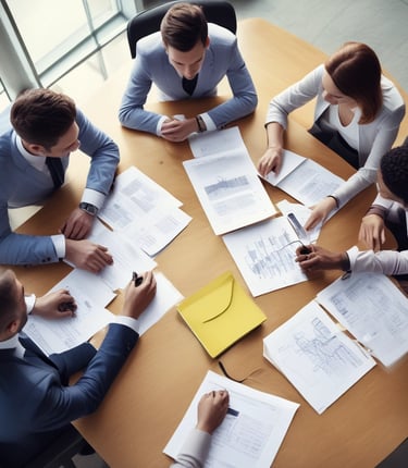 A professional team meeting discussing financial strategies.