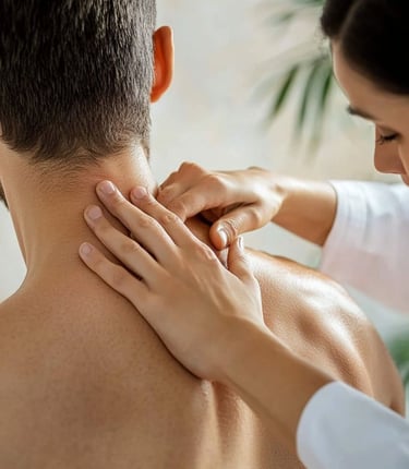Fisioterapeuta aplicando terapia manual en la espalda de paciente