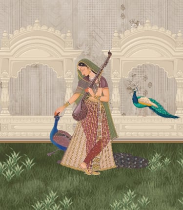a woman in a traditional indian art deco painting