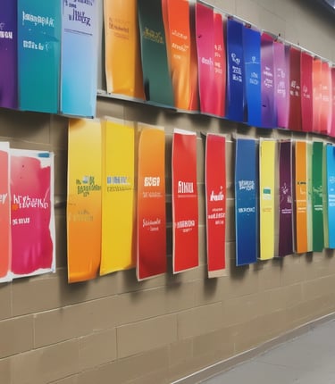 An image showcasing vibrant printed materials and signage.