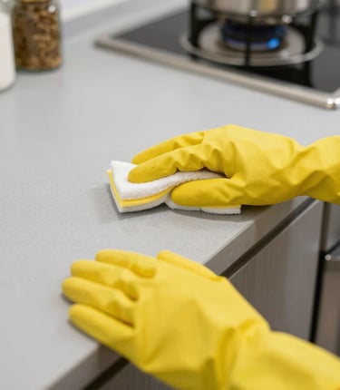 Hands in gloves cleaning