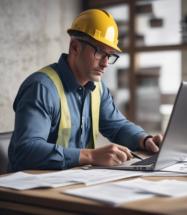 A focused remodeler collaborating over a digital marketing strategy on a laptop screen.