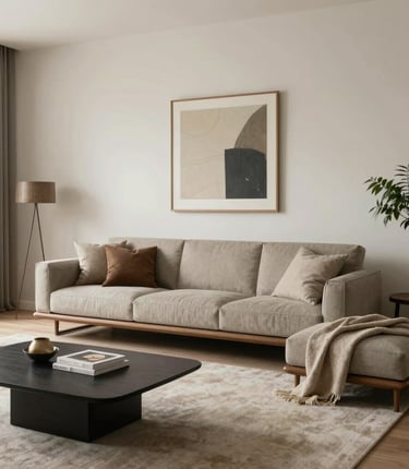 A serene living room showcasing Vitaluxe's sleek, handcrafted furniture bathed in natural light.