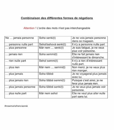 Combinaison des différentes formes de négation en français