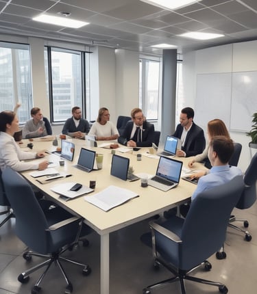 Team of diverse IT professionals collaborating in a modern office space.