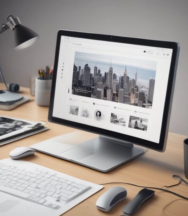 A cozy workspace with a laptop, tech gadgets, and a cup of coffee, inviting readers into the world of tech blogging.