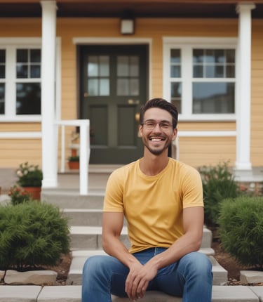 A happy homeowner shaking hands with a friendly Ontimeoffers agent in front of a sold house.