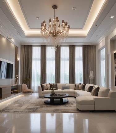 A sleek, modern construction site with clean lines and navy-blue accents under a clear sky.