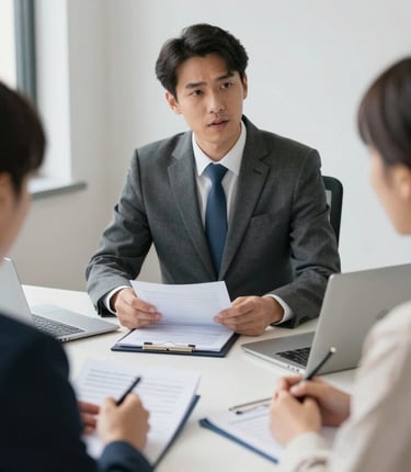 Professional consultant reviewing financial data with client in modern office setting.