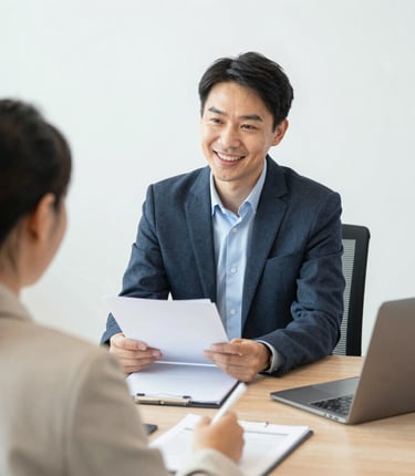 Professional team collaborating over financial documents in a modern office setting.