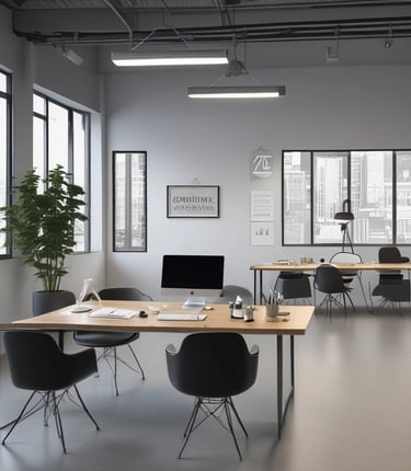 A vibrant team collaborating around a laptop in a cozy, modern office space.