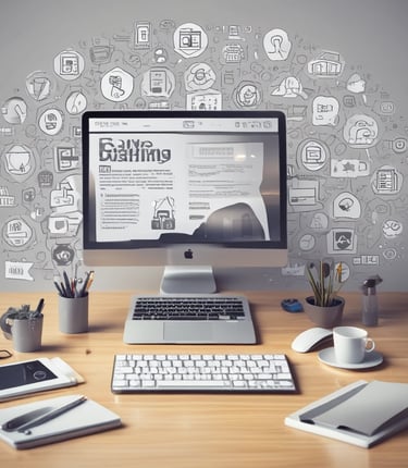 A friendly designer working on a vibrant logo on a computer in a cozy office.