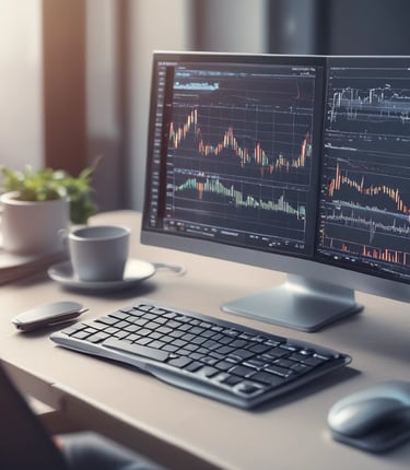 A sleek computer screen displaying real-time trading graphs and AI algorithms at work.