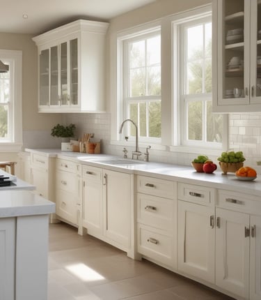 A professional painter carefully applying navy blue paint to a modern home's exterior in bright daylight.