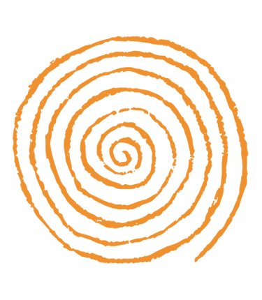 An orange coloured illustration of a spiral