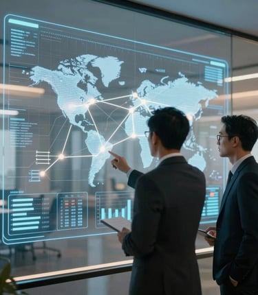 Two people are inside a van converted into a mobile store, displaying various products such as snacks and smoking-related items. The front counter is glass, showcasing merchandise for sale. The interior is well-lit, highlighting shelves filled with products. One person appears to be interacting or transacting with the other, suggesting a business or customer service interaction.