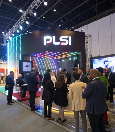 PLSI signage booth at a UK trade show showcasing professionalism and industry presence.
