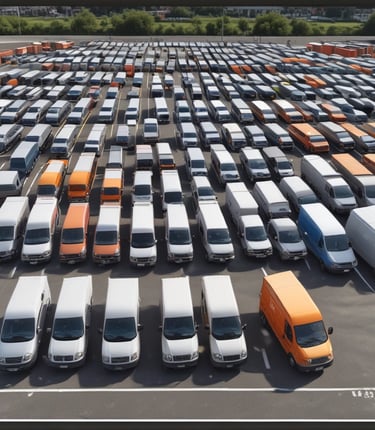 A large industrial storage yard filled with colorful shipping containers and trailers. The containers are stacked and aligned in rows, displaying various brand logos and colors. There are few vehicles parked nearby, and the area seems to be used for logistics or transportation purposes.