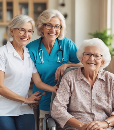 A caregiver assisting an elderly person at home