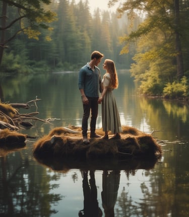 man and woman kissing and standing on road
