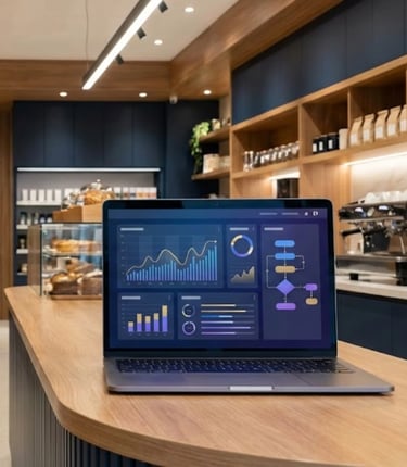 a laptop computer sitting on a counter top