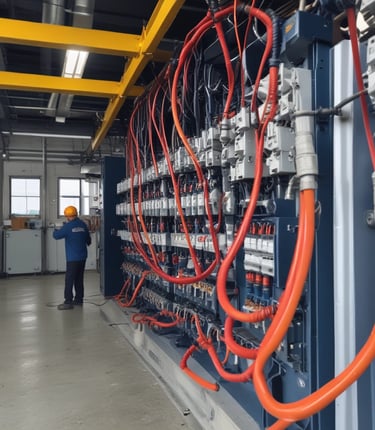 A technician inspecting electrical wiring in a residential setting.