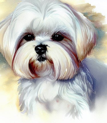 Watercolor image of a Maltese dog, "Minni."